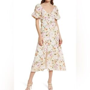 Ever New blush airlie Floral Print Puff Sleeve Midi Dress Sz 12